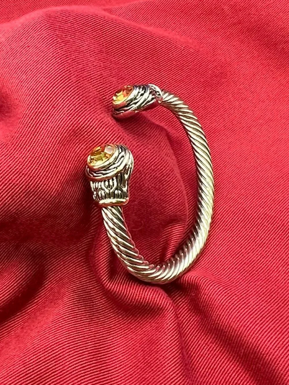 Twisted Cable Cuff Bracelet Citrine-Colored Crystal Accents